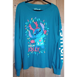 NWT DISNEY Stitch Green Holiday Christmas T Shirt Women's XL Says "Feelin Jolly"